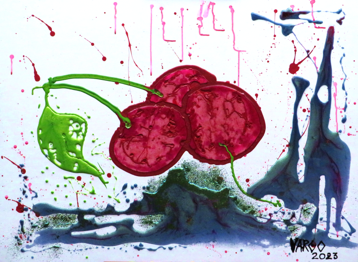 Three Cherries Resin Painting by Artist John Vargo Wichita, Kansas July 2023