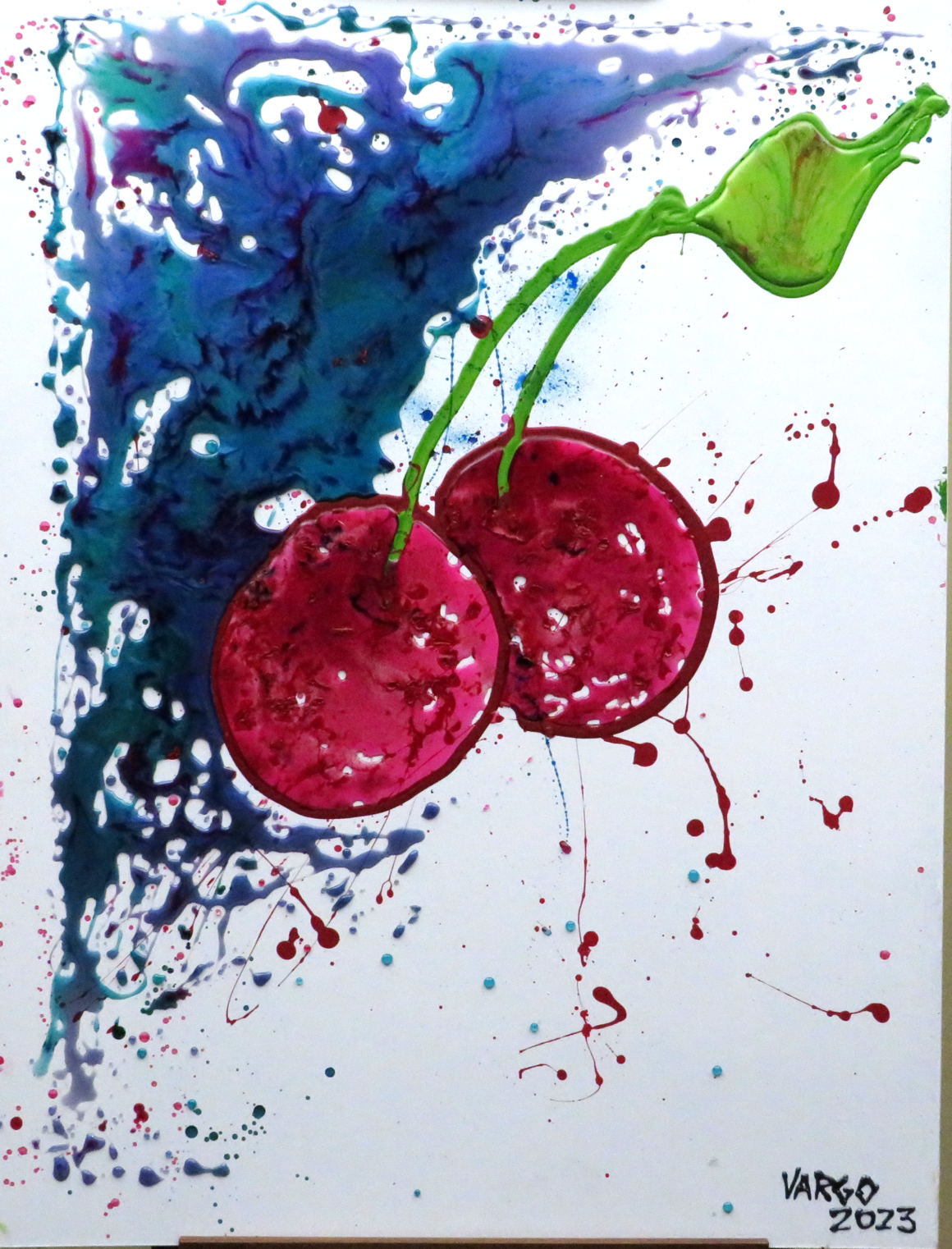 Two Cherries Resin Painting by Artist John Vargo Wichita, Kansas July 2023