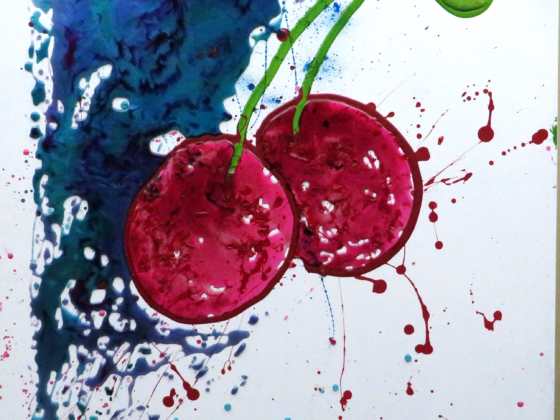 Two Cherries Resin Painting by Artist John Vargo Wichita, Kansas July 2023